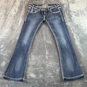 Rock and Roll Cowgirl Rival Low Rise Bootcut Jeans Dark Wash Womens 30x34